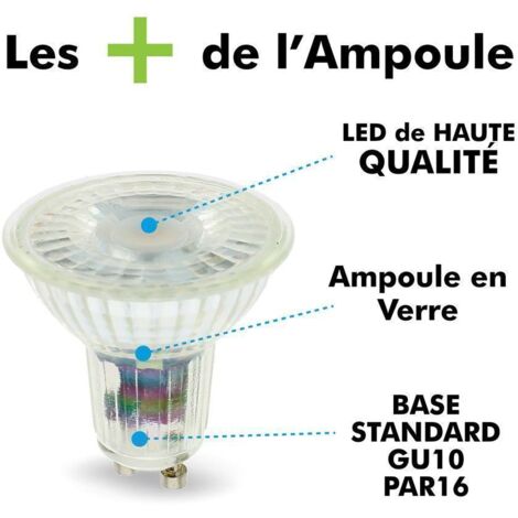 Lot de 10 Ampoules GU10 5W 420 Lm Equi. 50W  Température de Couleur: Blanc chaud 2700K