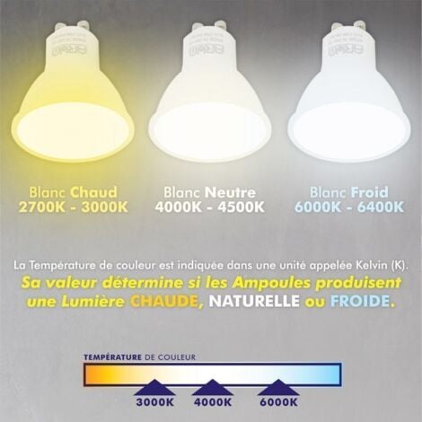 Lot de 10 Ampoules GU10 5W 420 Lm Equi. 50W  Température de Couleur: Blanc chaud 2700K