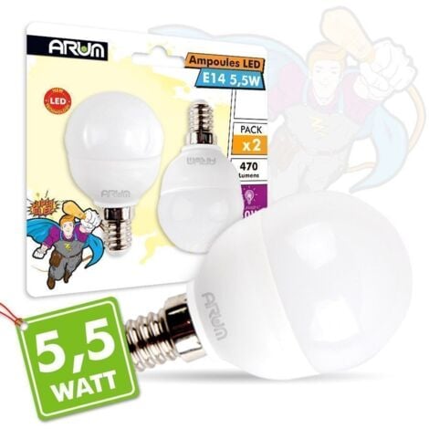 Lot de 2 Ampoules LED E14 P45 5,5W Eq 40W  Température de Couleur: Blanc neutre 4000K