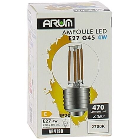 Ampoule LED 4W Eq 40W Standard  E27 G45  Température de Couleur: Blanc chaud 2700K