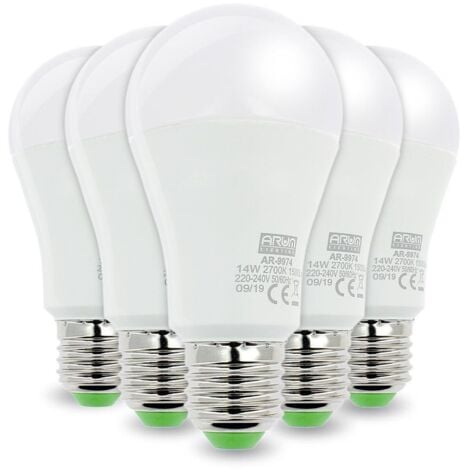 Lot de 5 ampoules LED E27 A60 10 W 220V 6000K blanc froid