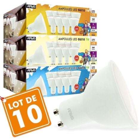 Lot de 10 ampoules LED GU10 7W eq 60W  Température de Couleur: Blanc chaud 2700K
