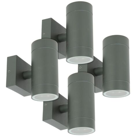 Arum Lighting – Lot de 4 appliques extérieures double faisceau GU10 IP54 – Corps en fonte d'aluminium – Finition anthracite – Diamètre 65mm – Hauteur 143mm (1/5)