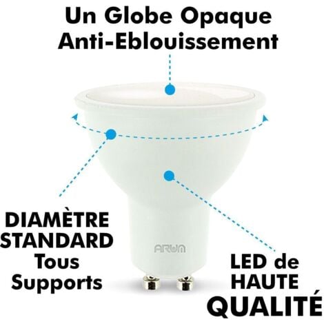 Lot de 10 Ampoules LED GU10 7W eq. 60W  Dimmable  Température de Couleur: Blanc neutre 4000K