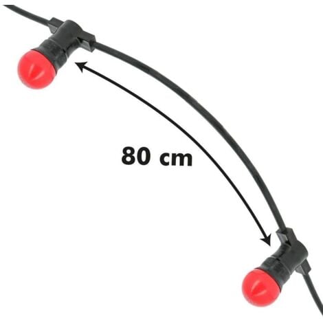 Guirlande Guinguette 10 Culots E27 10 mètres Interconnectable + 12 Ampoules LED E27 1W Mutlicolors