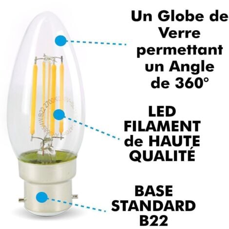 Ampoules Led Flamme Filament 4 watt (éq. 42 Watt) Culot B22 à baïonnette