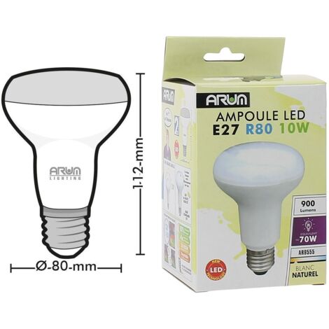 Ampoule LED E27 10W R80 Eq 70W 900 Lumens Température de Couleur: Blanc  chaud 2700K
