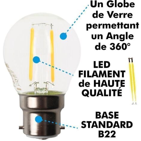 Ampoule led B22 Filament 2W 250lm (25W) 300° - Blanc Chaud 2700K