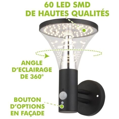Lot de 2 Appliques murales solaires BENIDORM Equi. 60W Détecteur de Présence 3 Modes