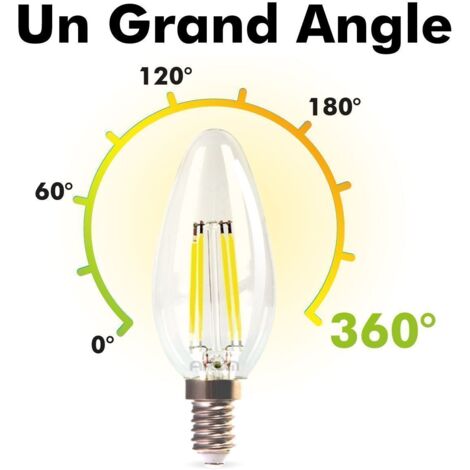 Lot de 10 Ampoules LED  E14 Flamme Filament 5.5W Eq 50W blanc chaud 2700K