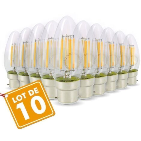 Lot de 10 Ampoules LED Flamme Filament 4W  40W Culot B22 blanc chaud 2700K