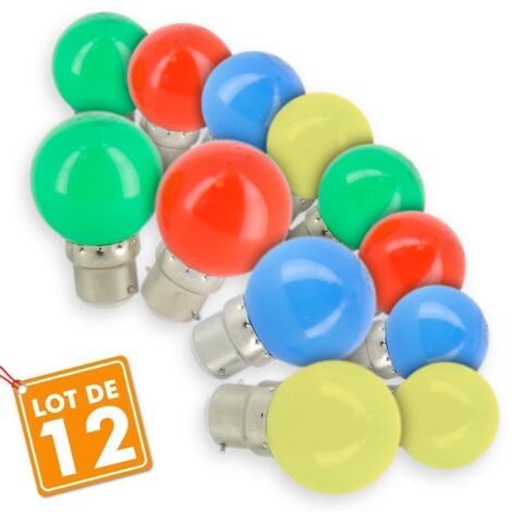 Lot de 12 Ampoules LED B22 Eq 20W Panaché Guirlande guinguette extérieur