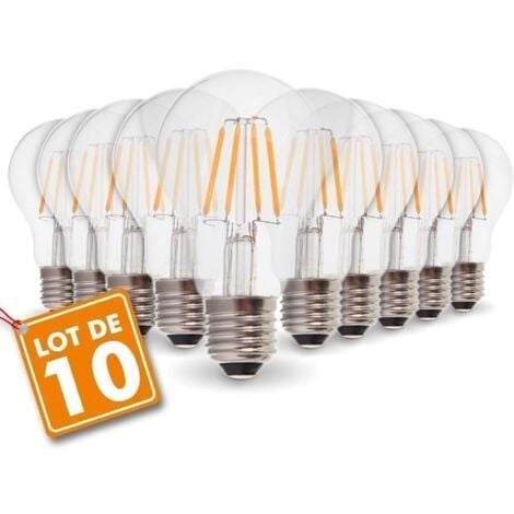 Lot de 10 Ampoules LED E27 6W Filament eq. 54W blanc chaud 2700K