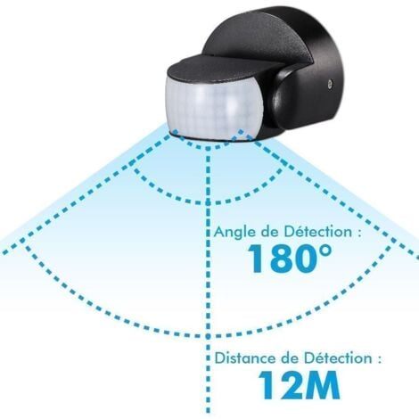Lot de 2 Détecteurs de Mouvement Mural Infrarouge IP65 Noir