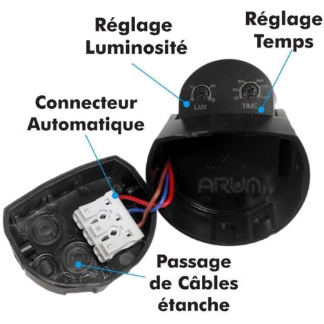 Lot de 2 Détecteurs de Mouvement Mural Infrarouge IP65 Noir