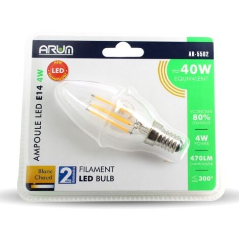 Lot de 5 Ampoules LED Flamme Filament 4W eq. 40W Culot E14