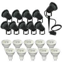 Lot de 10 Spots piquets étanches IP65 + 10 ampoules GU10 6W Blanc chaud, Blanc naturel, Blanc froid