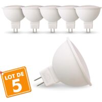 Lot de 5 Ampoules LED GU5.3 MR16 5W Eq 40W  Température de Couleur: Blanc chaud 2700K