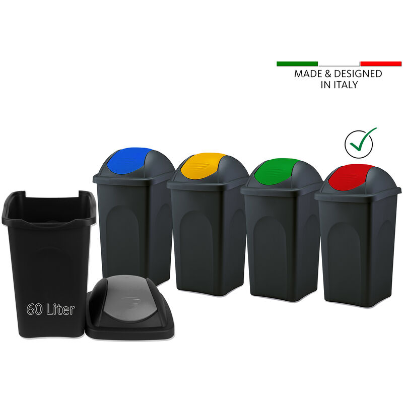 Mülleimer 60L mit Schwingdeckel Abfalleimer Abfallbehälter Müllbehälter XL Grün
