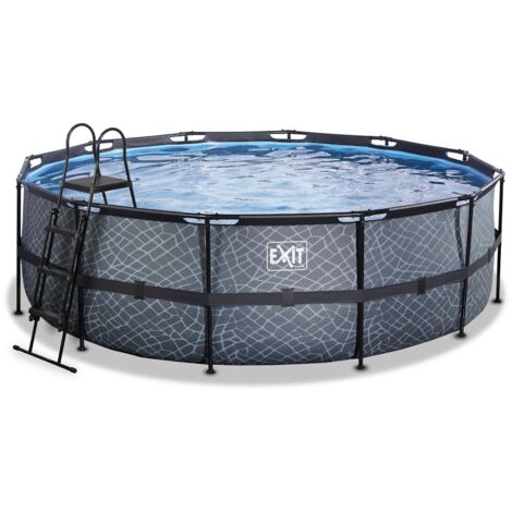 EXIT Stone Pool ø450x122cm mit Sandfilterpumpe und Abdeckung und Wärmepumpe - grau