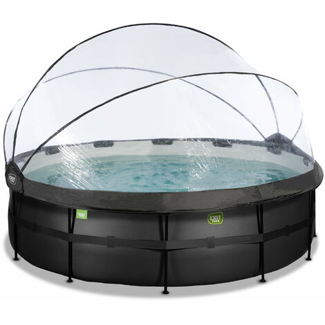EXIT Black Leather Pool ø488x122cm mit Sandfilterpumpe und Abdeckung und Wärmepumpe - schwarz