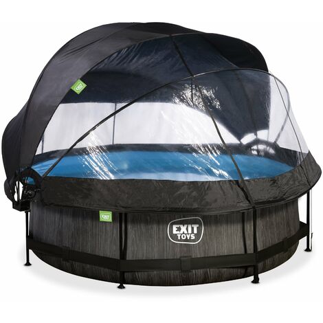 EXIT Black Wood Pool ø300x76cm mit Filterpumpe und Abdeckung und Sonnensegel – schwarz