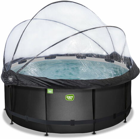 EXIT Black Leather Pool ø360x122cm mit Sandfilterpumpe und Abdeckung und Wärmepumpe - schwarz