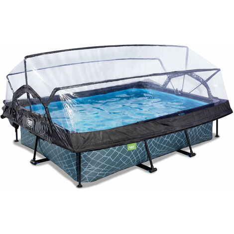 EXIT Stone Pool 220x150x65cm mit Filterpumpe und Abdeckung - grau