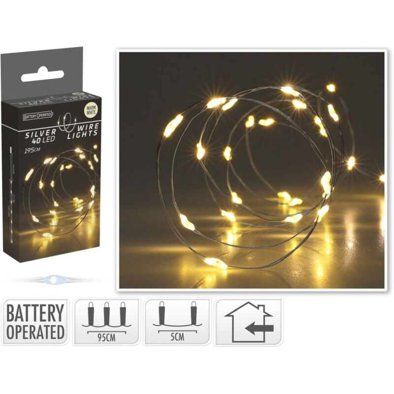 Luci Decorative NATALE Microled 40 LED Batteria BIANCO FREDDO Filo Nudo  Rame BIANCO FREDDO