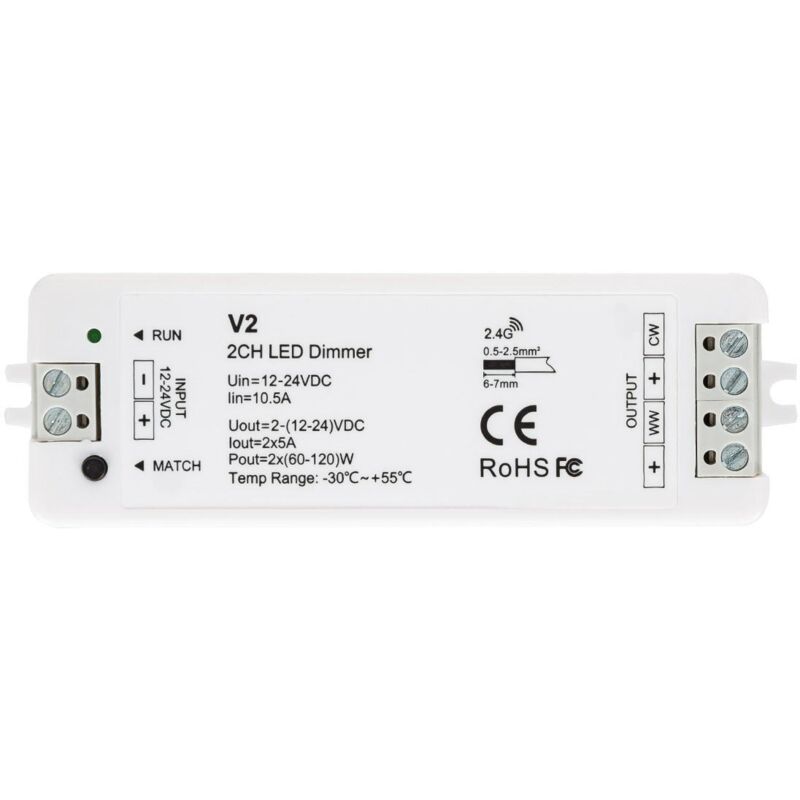 Controller LED 2 canali per Strisce Led Bianco Dinamico CCT variabile con  Telecomando Touch RF Wireless 2.4 GHz