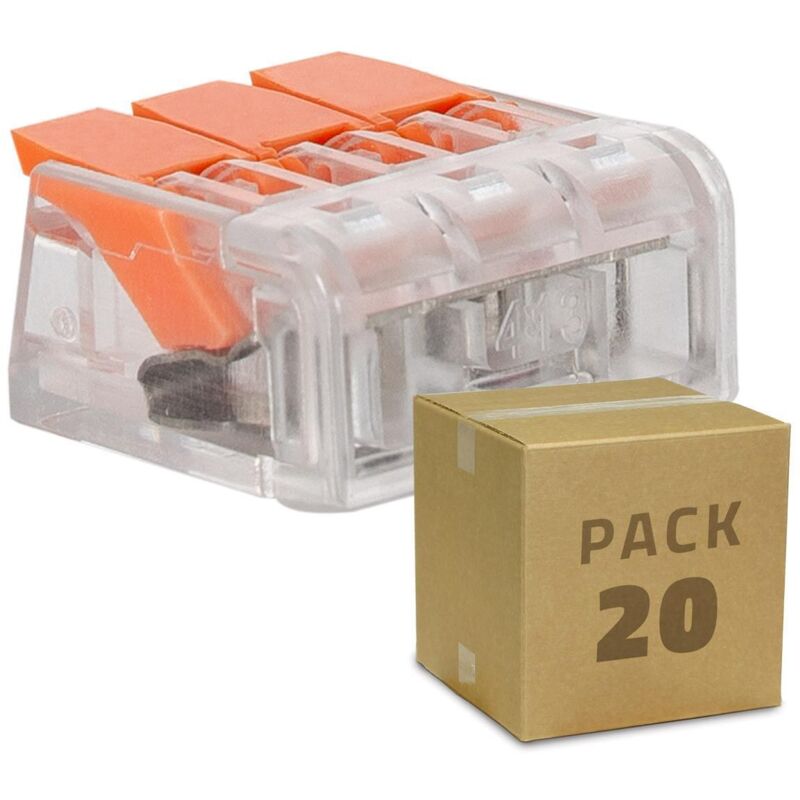 Pack 20 Connettori Rapidi 3 Ingressi per Cavo Elettrico 0.08-4 mm² Arancione Pack 20 Connettori Rapidi 3 Ingressi per Cavo Elettrico 0.08-4 mm² Arancione