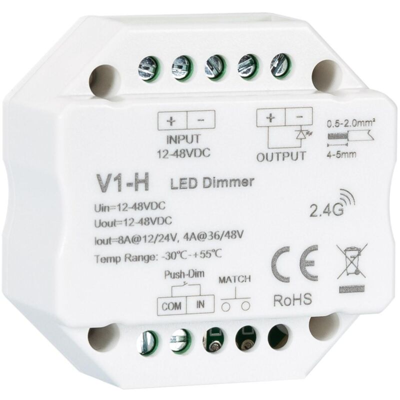 Dimmer LED RF 12/48V per Striscia LED Monocolore Compatibile con Pulsante  Bianco