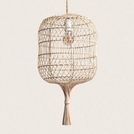 Lampada A Sospensione In Rattan E Bambù Modello Amlapura 38 Cm - Creazione Artigianale Da Bali - Stile Boho - 3