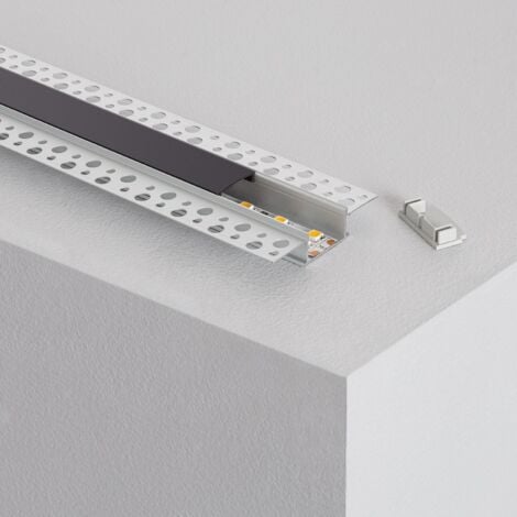 Profilo Alluminio Incasso Cartongesso / Pladur 2m per Striscia LED Doppia  2000 mm Coperchio Traslucido