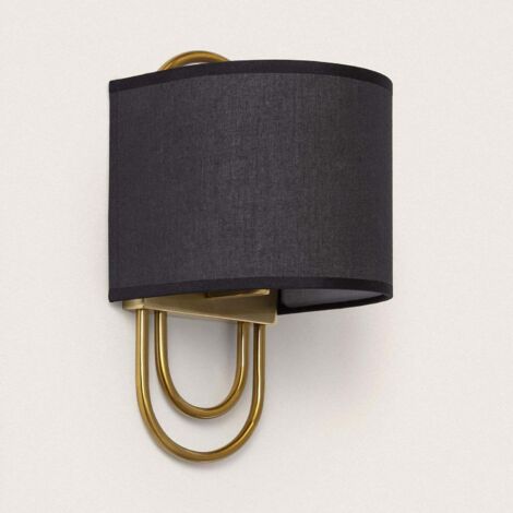 Lampada Da Parete Alsen Stile Vintage: Faretto Regolabile In Metallo Nero E Paralume In Tessuto, Attacco E14, Senza Lampadina - 2