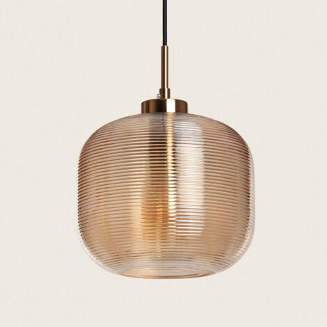 LEDKIA LIGHTING Lampada A Sospensione Mono-Baudelaire In Metallo E Vetro Ambra - Stile Vintage, E14, Altezza Regolabile 169cm