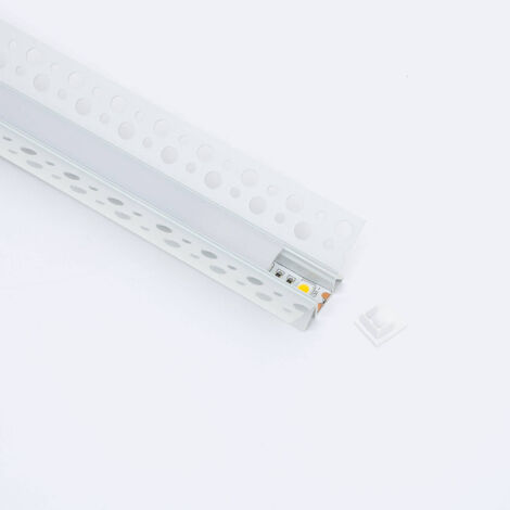 Profilo in Alluminio Integrazione Cartongesso con Coperchio Continuo per Angolo Interno Striscia LED fino a 9 mm Bianco traslucido Bianco 2 m