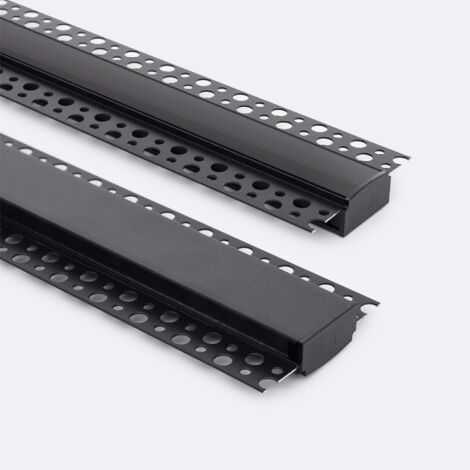 Profilo Alluminio Incasso in Cartongesso per Striscia LED fino a 20mm con Coperchio Continuo Nero 2 m Nero traslucido