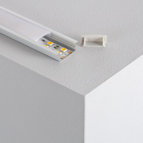 Profilo in Alluminio da Incasso con Coperchio Continuo per Doppia Striscia LED fino a 18 mm Bianco 2 m Bianco traslucido