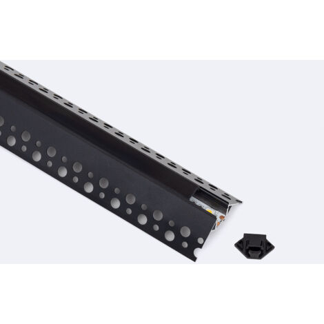 Profilo Alluminio Incasso in Cartongesso Angoli fra Pareti per Striscia LED fino a 9mm con Coperchio Continuo Nero 2 m Nero traslucido