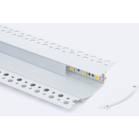 Profilo in Alluminio da Incasso per Cartongesso 2m per Striscia LED fino a 12mm Bianco traslucido Bianco 2 m