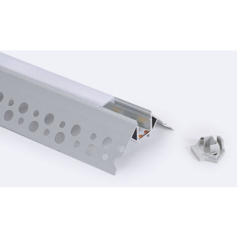 Profilo in Alluminio Integrazione Cartongesso con Coperchio Continuo per Angolo Esterno Striscia LED fino a 9 mm Bianco traslucido Alluminio 2 m