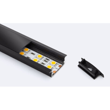 Profilo Alluminio da Incasso per Striscia LED fino a 18mm con Coperchio Continuo Nero 2 m Nero traslucido