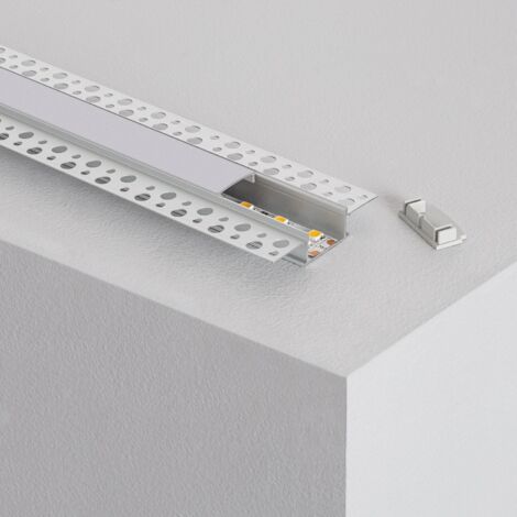 Profilo in Alluminio con Copertura Continua Integrazione in Cartongesso per Striscia LED fino a 20 mm Alluminio 2 m Bianco traslucido