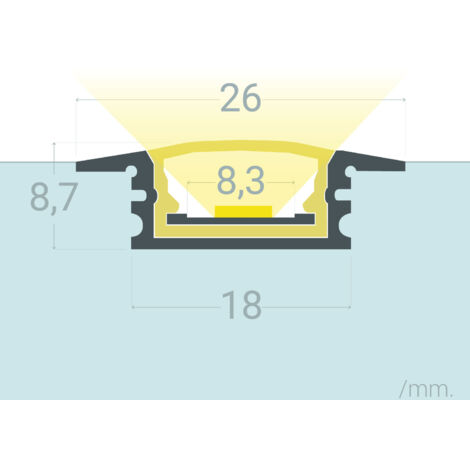 Profilo Alluminio Impermeabile IP65 Incasso 2m per Striscia LED fino a 8mm Alluminio 2 m Semitrasparente