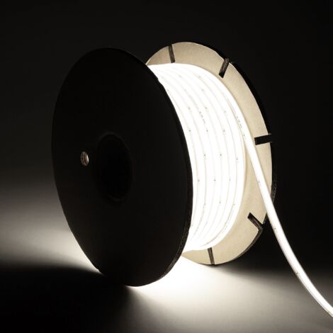 Bobina 50m Striscia LED Regolabile 220V WCOB Autorettificata 260LED/m 15W/m 1350lm SILICONE FLEX Larga 10mm IP65 Taglio 5cm 5000K Bianco Freddo (1/4)