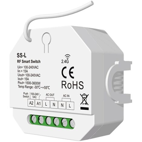 Interruttore ON/OFF SKYDANCE SS-L compatibile con pulsante e telecomando RF per guida DIN Bianco (1/5)