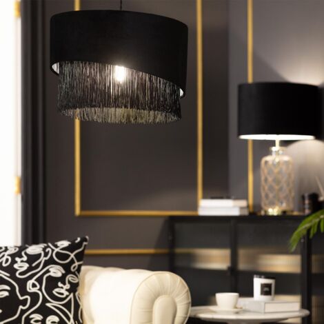 Lampada a Sospensione in Velluto Jurmi Nero