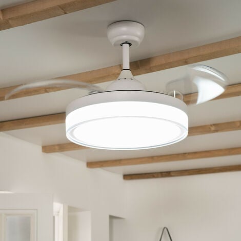 Ventilatore LED da Soffitto Caicos Bianco pale pieghevoli Motore DC TECHBREY 106cm