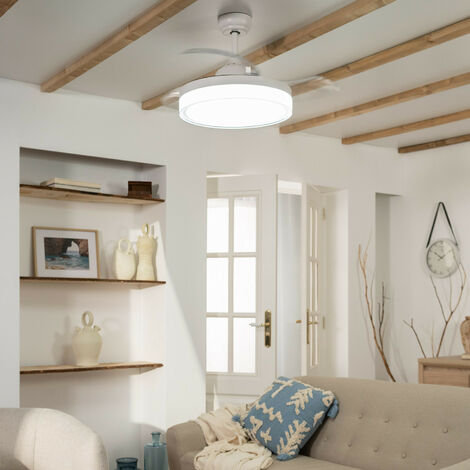 Ventilatore LED da Soffitto Caicos Bianco pale pieghevoli Motore DC TECHBREY 106cm